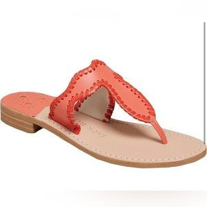 Jack Rogers Womens Jackie Orange Leather T-Strap Heel Sandals Shoes